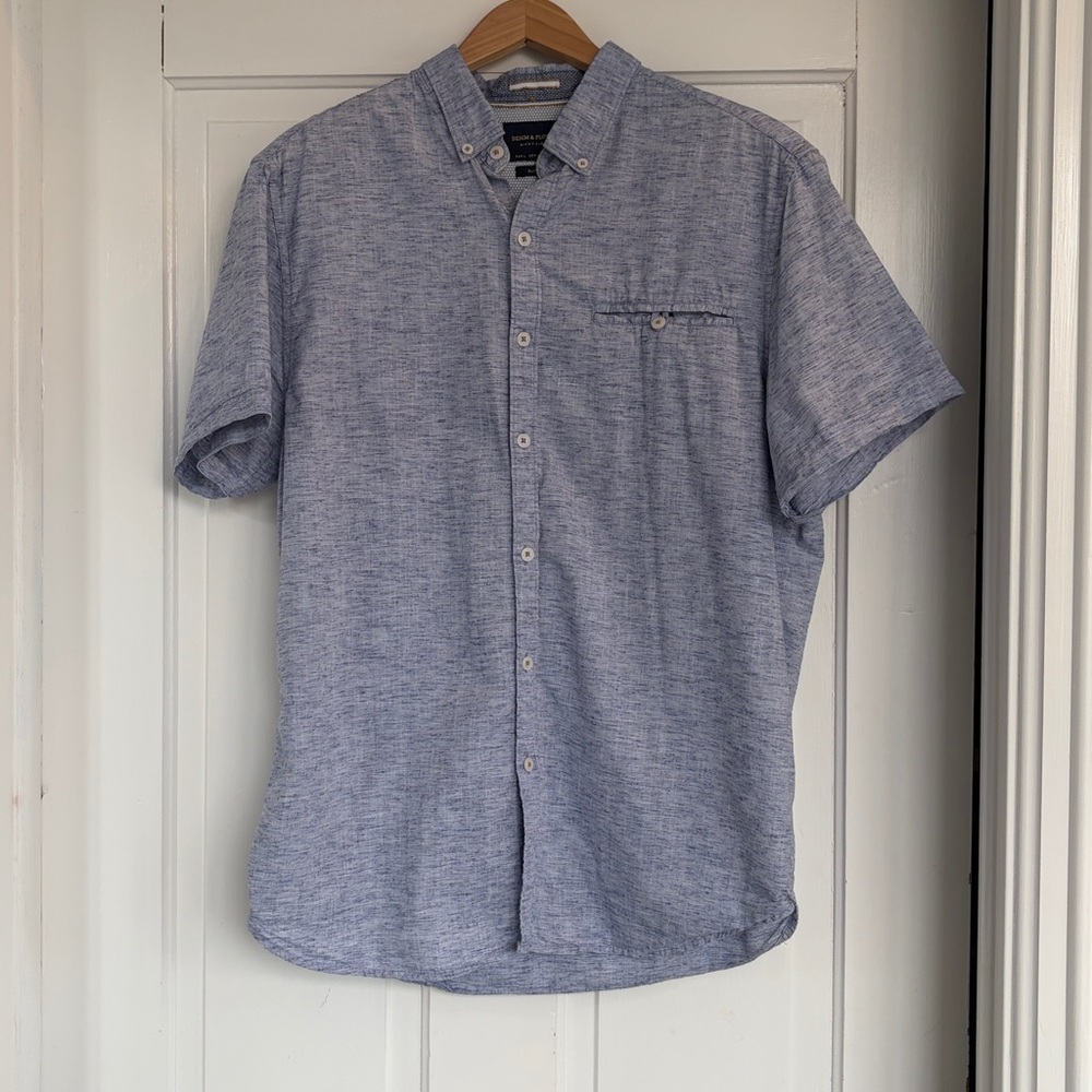 Denim & Flower Light Blue short sleeve shirt Size Large Slim fit
